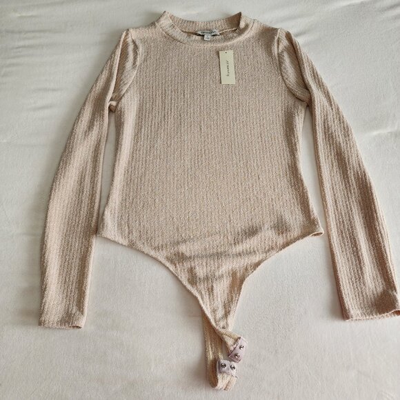 Francesca's Collections Tops - Francesca’s Bodysuit Women's L NEW Mock Neck Long Sleeve - Heather Oat